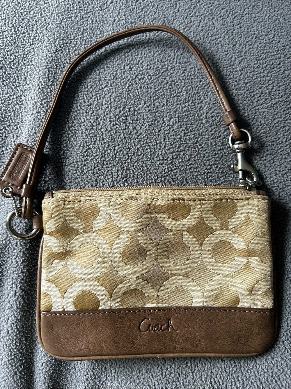 Coach Beige and Brown Signature Wristlet 6x4 inches